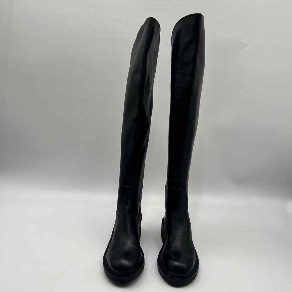 Ash SEVEN Black Leather Over the Knee Boots, Double Zippers Lug Soles, 38/7.5-8M - Picture 4 of 14